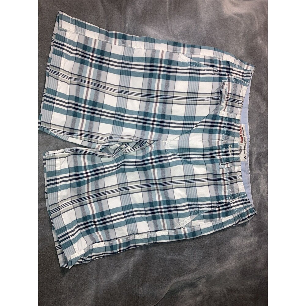 AE American Eagle Shorts Mens 30 White Blue Plaid Classic Length
